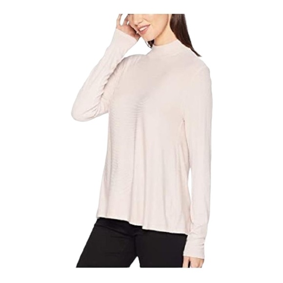 M. Stars Wht 2x1 Rib LS Mock Neck Swing Blouse - Picture 2 of 14